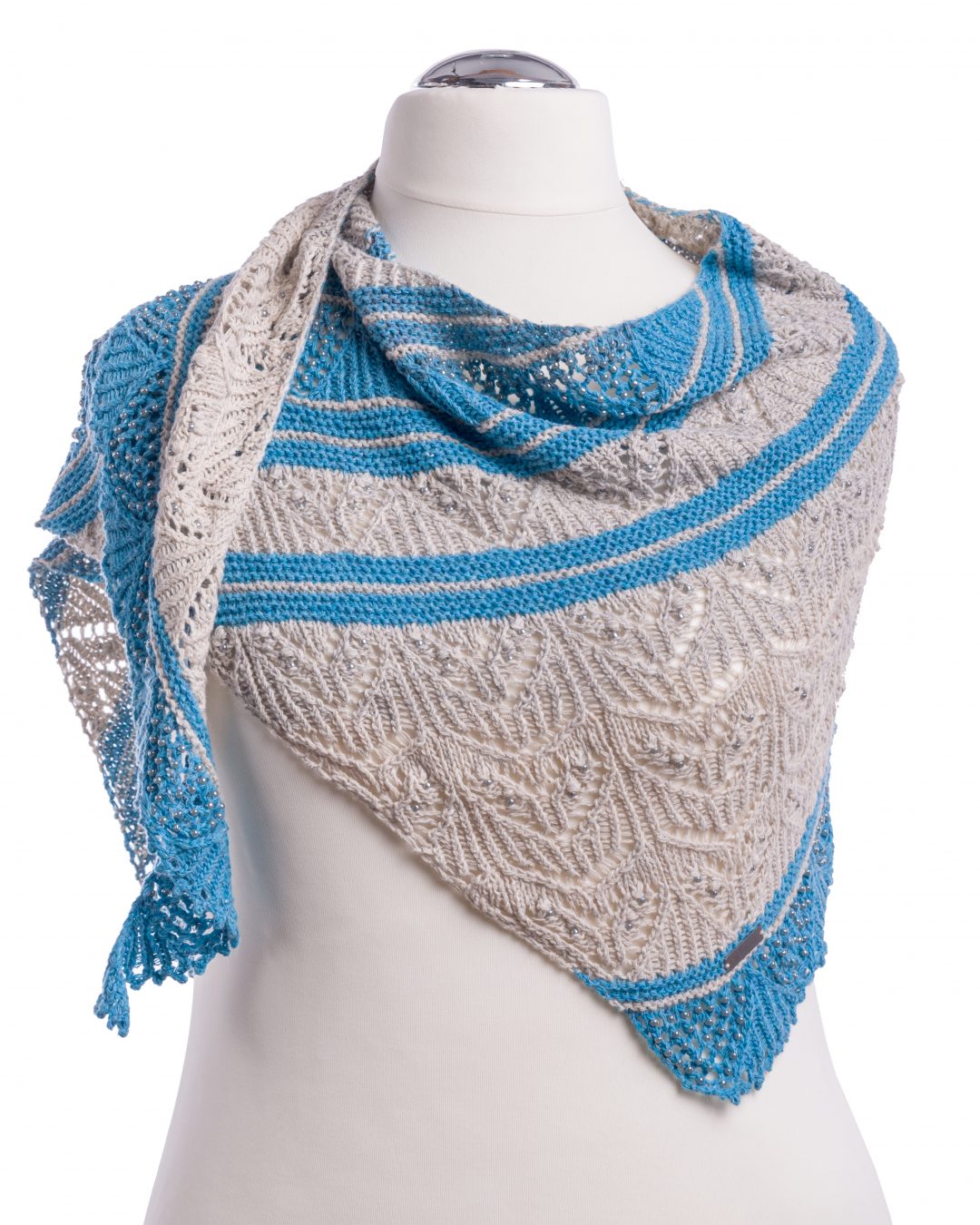 Elegancki szal z jedwabiem handmade szaro niebieski