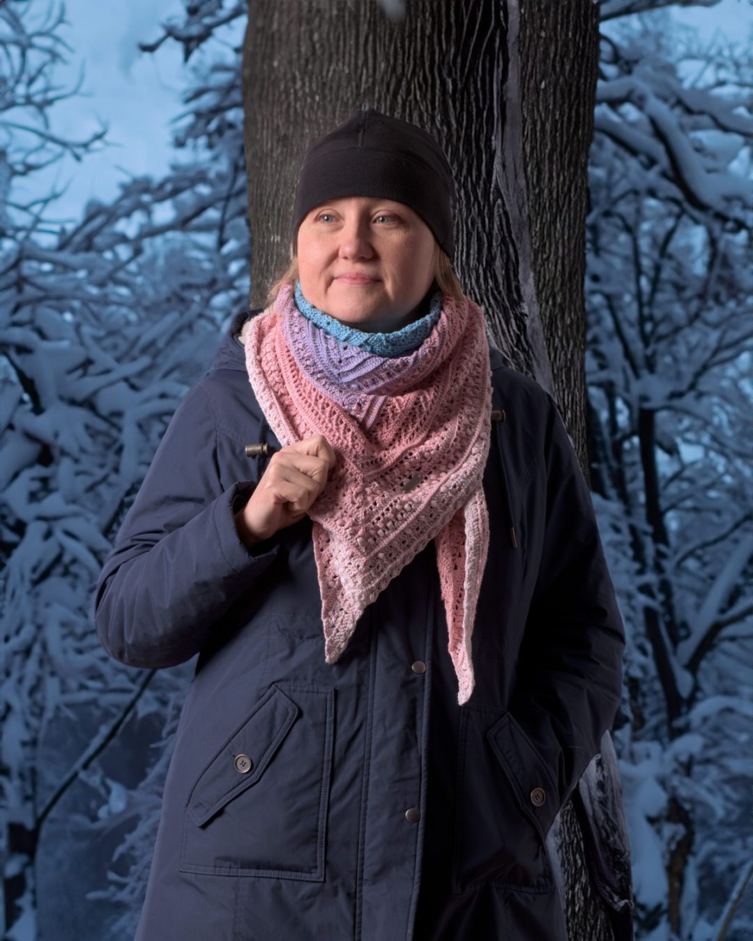 bawełniana chusta różowo niebieska